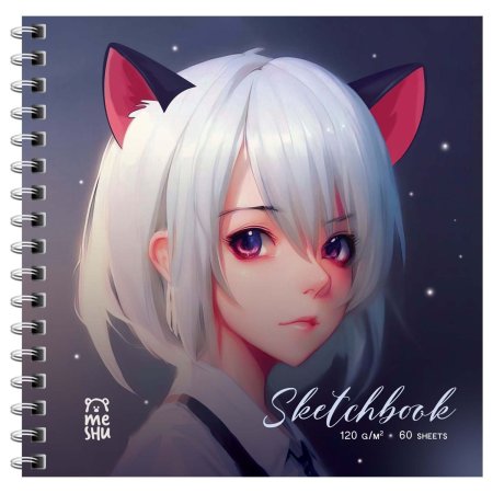 Скетчбук 60л. 150 x 150 мм MESHU "Neko" 120 г/м2, на гребне, выб. лак, soft-touch RE-MS_53036