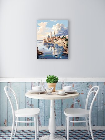 Набор для раскрашивания по номерам (холст на подрамнике) ФРЕЯ 50 х 40 см "Городской пейзаж у моря" PNB/PL-366