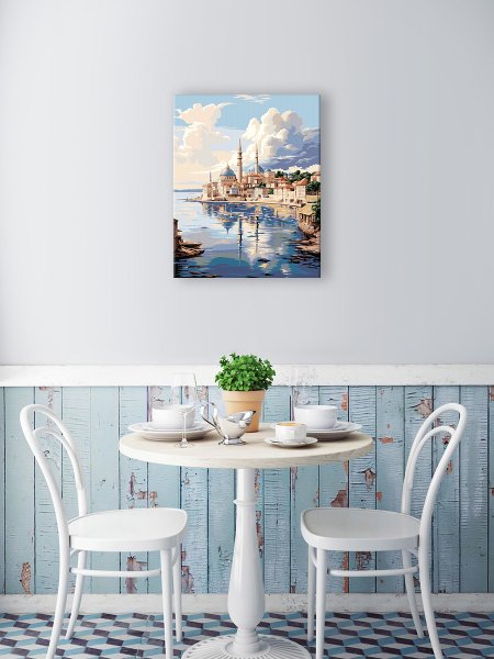 Набор для раскрашивания по номерам (холст на подрамнике) ФРЕЯ 50 х 40 см "Городской пейзаж у моря" PNB/PL-366