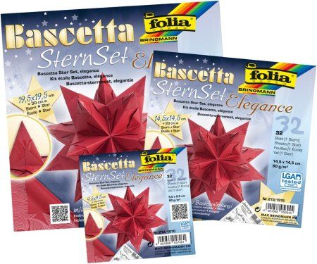 Бумага полупрозрачная для сборки звезды FOLIA Bascetta Star 115 г/м2 15 x 15 см 32 л, красный FL-820/1515