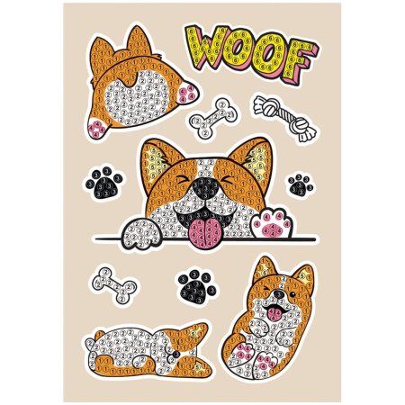 Алмазная мозаика, наклейки ТРИ СОВЫ "Корги" пакет с европодвесом RE-АМН_48214