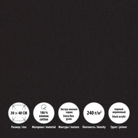 Холст грунтованный на подрамнике VISTA-ARTISTA 100% хлопок 30 х 40 см 240 г/м2 PERESLAVL BLACK EDITION мелкозернистый ACBF-3040