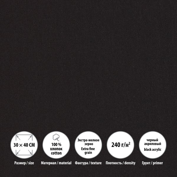 Холст грунтованный на подрамнике VISTA-ARTISTA 100% хлопок 30 х 40 см 240 г/м2 PERESLAVL BLACK EDITION мелкозернистый ACBF-3040