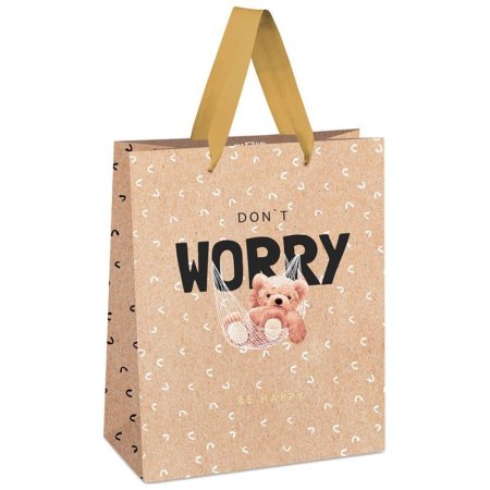 Пакет подарочный 18 x 23 x 10 см MESHU "Don't worry" отд. фольгой, крафт RE-MS_45710