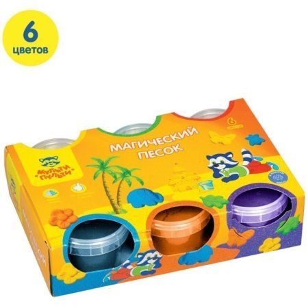 Песок для лепки Мульти-Пульти "Приключения Енота" 6 цветов, 840 г, 2 формочки RE-ПН_15815/539