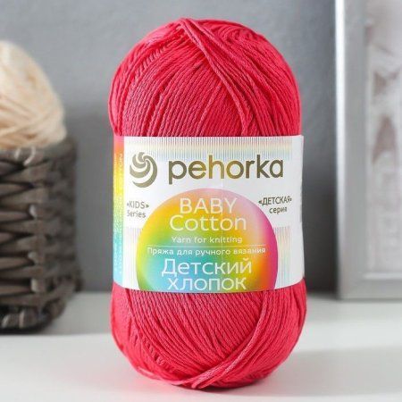 Пряжа Пехорская ПТ "Детский хлопок" 100% мерсеризованный хлопок 1 x 100 г 330 м ± 6 м №439 малиновый PEH-DHL-439