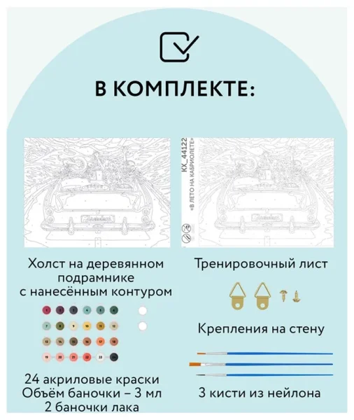 Картина по номерам на холсте ТРИ СОВЫ "В лето на кабриолете" 30 x 40 см с акриловыми красками и кистями RE-КХ_44122