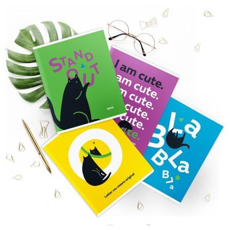 Тетрадь 48л. A5 клетка MESHU "Сhatty cat" матовая ламинация, выб. лак, неоновый пантон RE-MS_49788