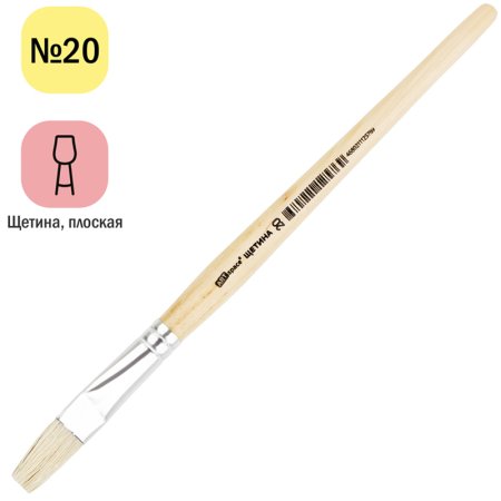 Кисть щетина ArtSpace плоская №20, пакет, европодвес RE-BHF20_14576