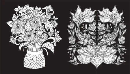 Раскраска: Чарующие цветы. Раскраска на черном фоне EKS-843687