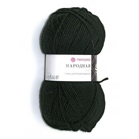 Пряжа Пехорская ПТ "Народная" Шерсть-30%, Акрил-70% 1 х 100 г 220 ± 13 м №002 черный PEH-NAR-002