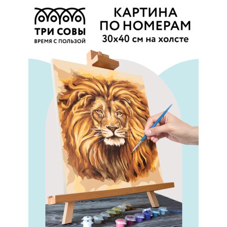 Картина по номерам на холсте ТРИ СОВЫ "Царь зверей" 30 x 40 см, с акриловыми красками и кистями RE-КХ_44086