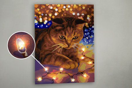 Набор для раскрашивания по номерам (со светодиодами) ФРЕЯ 40 х 30 см "Котик с огоньками" PNB/PMDD-188