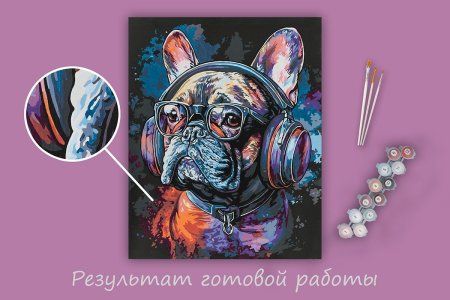 Набор для раскрашивания по номерам (черный холст) ФРЕЯ 50 х 40 см "Стильный бульдог" PNB/PLB-290