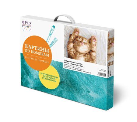 Набор для раскрашивания по номерам (холст на подрамнике) ФРЕЯ 40 х 30 см "Сладкий сон котика" PNB/PM-243