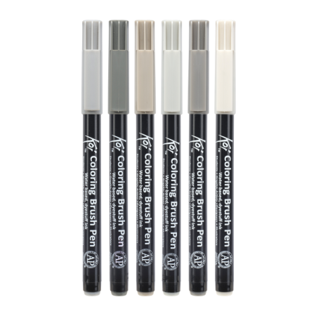 Набор маркеров акварельных SAKURA Koi кисточка 6 цветов MPXBR-6