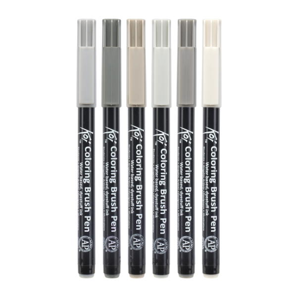 Набор маркеров акварельных SAKURA Koi кисточка 6 цветов MPXBR-6