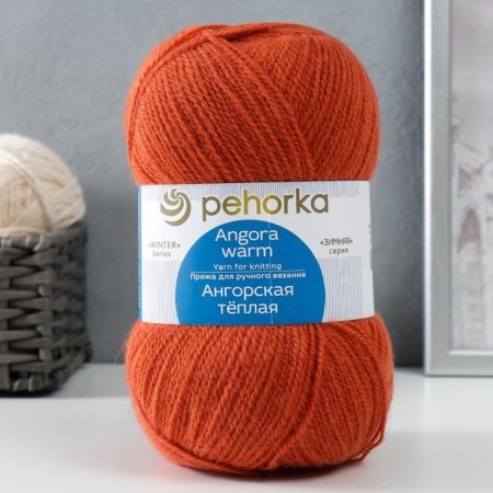 Пряжа Пехорская ПТ "Ангорская теплая" 60% акрил, 40% шерсть 1 х 100 г 480 ± 29 м №189 ярко-оранжевый PEH-ANG-189