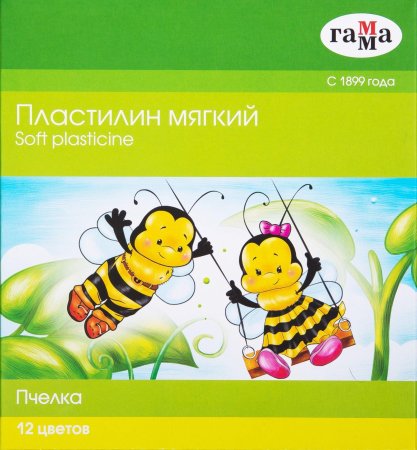 Пластилин ГАММА "Пчелка" 12 цв 180 г восковой мягкий, со стеком, картон. упаковка RE-280032H