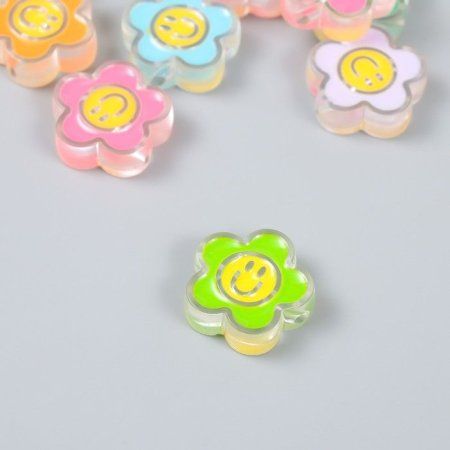 Бусины для творчества акрил "Цветочек-смайл" МИКС 10 шт 2.6 x 2.6 x 0.8 см SIM-9292017