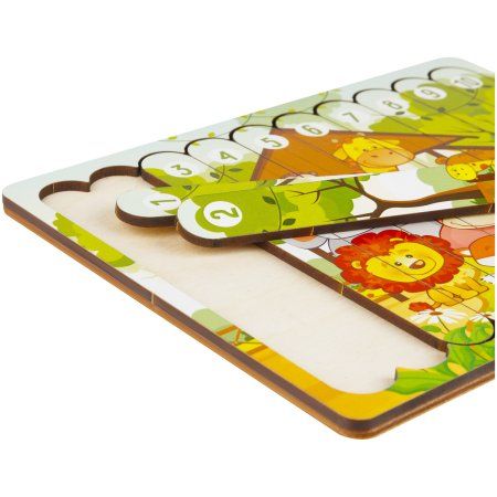 Деревянный пазл - палочки ТРИ СОВЫ "Зоопарк" 10 деталей на подложке, фанера, ХДФ RE-ПЗ00128