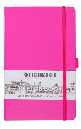 Блокнот для зарисовок SKETCHMARKER 140 г/м2 13 x 21 см 80 л, твердая обложка, Неоновая фуксия MP23142323SM