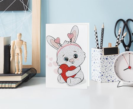 Кристальная (алмазная) мозаика ФРЕЯ открытка "Влюбленная зайка" 10.5 х 14.8 см ALVO-609