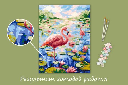 Набор для раскрашивания по номерам (холст на подрамнике) ФРЕЯ 40 х 30 см "Фламинго на пруду" PNB/PM-324