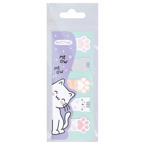 Флажки-закладки MESHU "Meow paw" 20 л, 5 цветов, европодвес RE-MS_54265