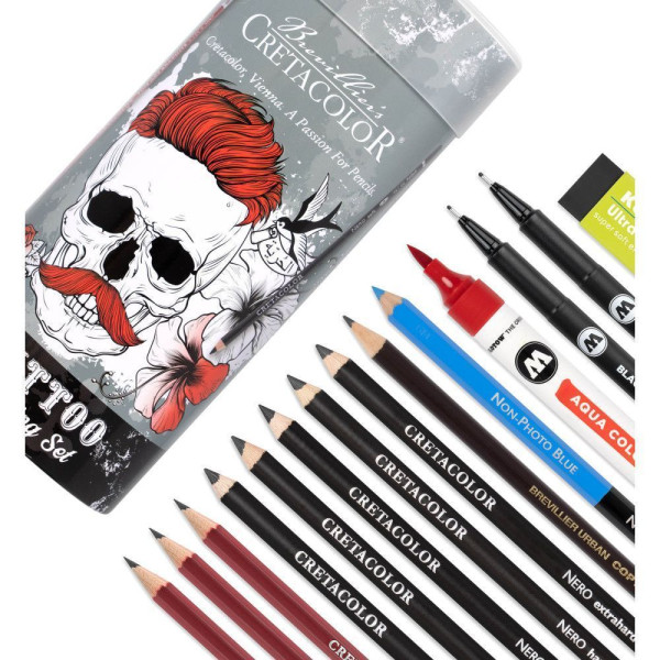 Набор для скетчинга CRETACOLOR Tattoo 14 предметов, мет.упаковка CR40083
