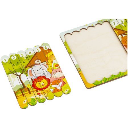 Деревянный пазл - палочки ТРИ СОВЫ "Зоопарк" 10 деталей на подложке, фанера, ХДФ RE-ПЗ00128