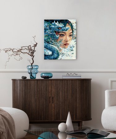 Набор для раскрашивания по номерам (холст на подрамнике) ФРЕЯ 50 х 40 см "Сапфировый дракон" PNB/PL-331