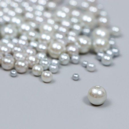 Бусины для творчества пластик "Круглые. Серебро" d=3-8 мм набор 10 г SIM-7459628