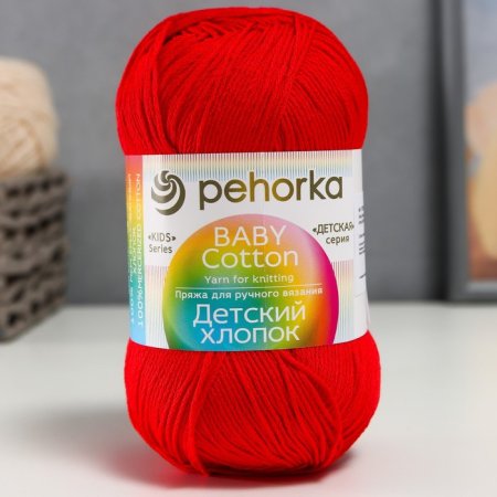 Пряжа Пехорская ПТ "Детский хлопок" 100% мерсеризованный хлопок 1 x 100 г 330 м ± 6 м №006 красный PEH-DHL-006