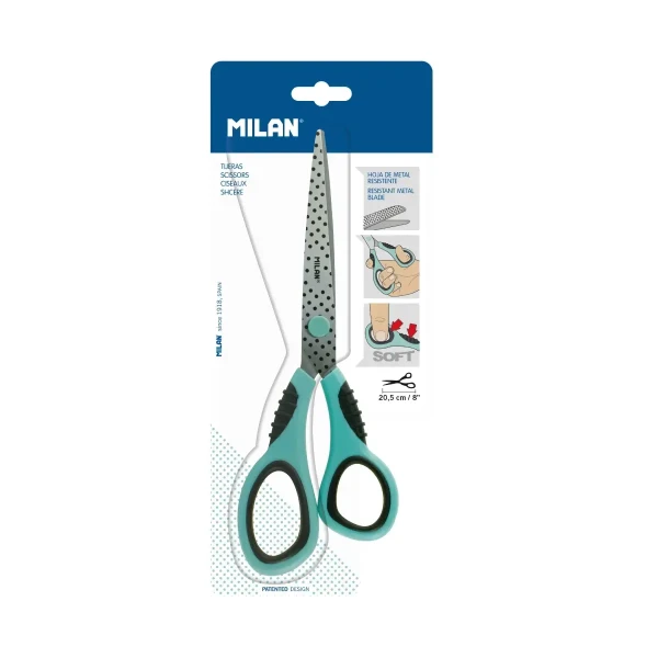 Ножницы канцелярские MILAN Dots & Buttons 20,5 см, бирюзово-черные ML-BWM10150DB