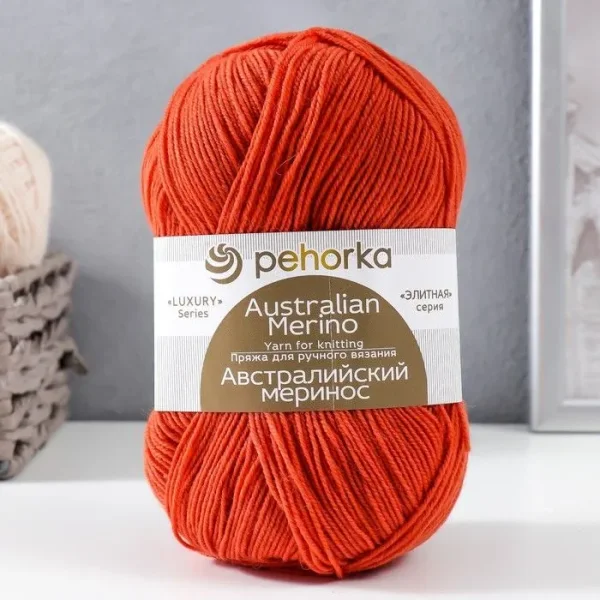 Пряжа Пехорская ПТ "Австралийский меринос" 95% мериносовая шерсть, 5% акрил 1 х 100 г 400 ± 24 м №189 ярко-оранжевый PEH-AM-189