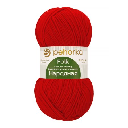 Пряжа Пехорская ПТ "Народная" Шерсть-30%, Акрил-70% 1 х 100 г 220 ± 13 м №088 красный мак PEH-NAR-088