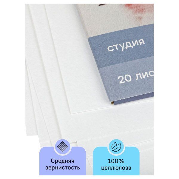 Папка для акварели ГАММА "Студия" 200 г/м2 А4 20л. среднее зерно RE-40C03F720W
