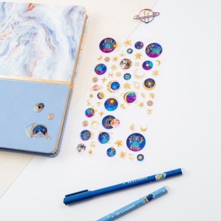 Наклейки гелевые MESHU "Moon" 10 x 22 см, фольга, 65 накл, инд. уп., европодвес RE-MS_43579