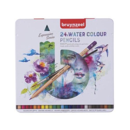 Набор акварельных карандашей BRUYNZEEL Expression Aquarel 24 цвета + кисть в металлической коробке MP60313024