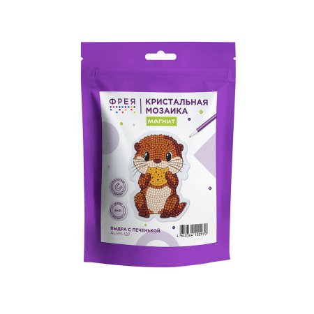 Кристальная (алмазная) мозаика ФРЕЯ магнит "Выдра с печенькой" 8 х 11 см ALVM-127