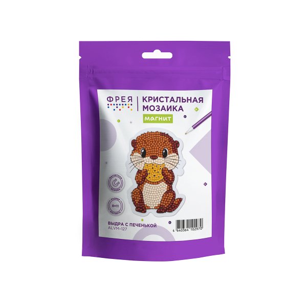 Кристальная (алмазная) мозаика ФРЕЯ магнит "Выдра с печенькой" 8 х 11 см ALVM-127