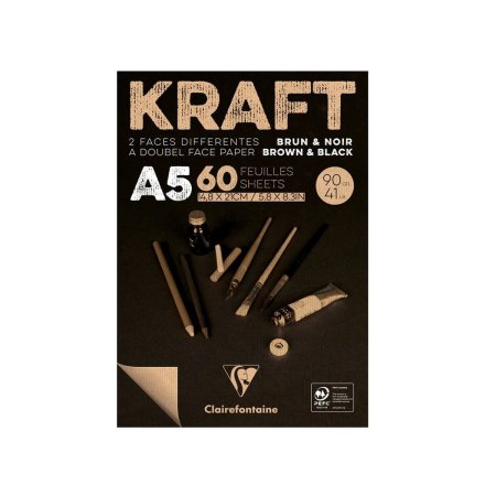 Скетчбук CLAIREFONTAINE Kraft 90 г/м2 A5 60 л, склейка, коричневые и черные листы RH-975817C