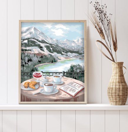 Набор для раскрашивания по номерам (цветной холст) ФРЕЯ 50 х 40 см "Завтрак с видом на горы" PNB/PLC-257