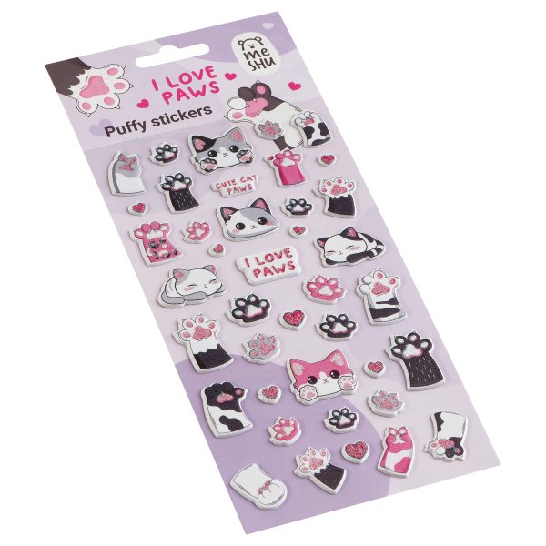 Наклейки объемные MESHU "Love Paws" 10 x 23 см, с блестками, инд. уп., европодвес RE-MS_66577