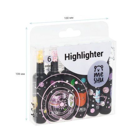 Набор текстовыделителей MESHU "Meowspace" 6 цв 1-5 мм, неоновые цвета, ПВХ бокс с европодвесом RE-MS_76375