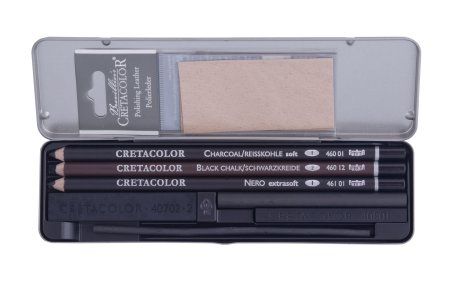Набор для рисования углем CRETACOLOR Charcoal 8 предметов, мет.пенал CR46008 Набор для рисования углем CRETACOLOR Charcoal 8 предметов, мет.пенал CR46008
