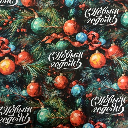 Бумага упаковочная глянцевая 70 х 100 см 80 г/м2 "С Новым Годом" разноцветный SIM-10549214