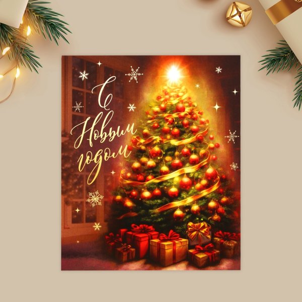 Открытка-мини "С Новым Годом!" нарядная ёлка 8.8 х 10.7 см SIM-9878728