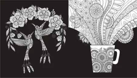 Раскраска: Чарующие цветы. Раскраска на черном фоне EKS-843687